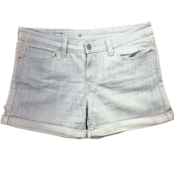 Levi's Striped Denim Jean Shorts Cuffed Rolled Blue‎ White Women's 32 - Picture 1 of 14